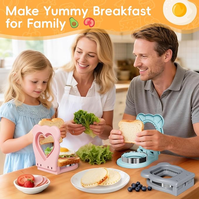 Sandwich Cutters for Kids Lunch, Breakfast Crustless Sandwich Maker | 3 Pack Sandwich Cutter and Sealer Cookie Cutter Bread Decruster Lunch Box Accessories for Kids Children Adult