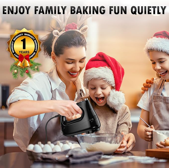 GUALIU Electric Hand Mixer, 304*(2* Beaters, 2* Dough Hooks), (1* Storage Bag) Handheld Mixer for Baking Cakes, Eggs, Cream Food Mixers, Turbo Boost /5 Speed Kitchen Blender BLACK