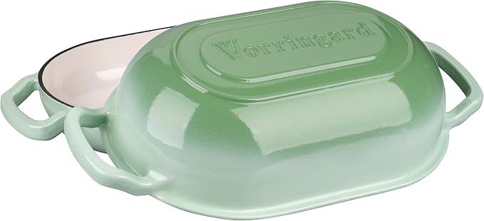 VORRINGARD Enameled Cast Iron Sourdough Bread Oven, Dutch Oven, Loaf Cast Iron Bread Pan for Homemade Bread Baking, Meatloaf Pan with Lid, 7QT, Green