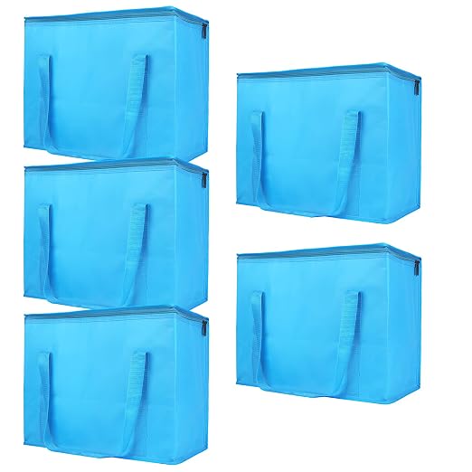 Bodaon 5-Pack Cooler Insulated Food Delivery Bag, Thermal Hot Pizza, X-Large Bags for Grocery/Catering/Shopping, Rideshare Delivery Bag, Large Cold Frozen Accessories, Blue