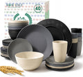 40 PCS Wheat Straw Dinnerware Sets Dishes Set for 8 Unbreakable Plates and Bowls Sets for Kitchen Dishwasher and Microwave Safe Plate Set Camping, Apartment, Kids-Grey Stone
