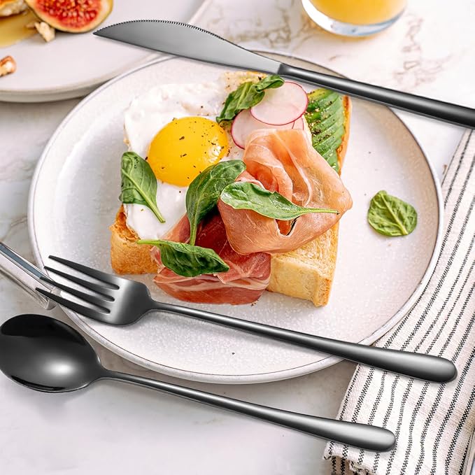 AARAINBOW 6 Pieces 18/8 Stainless Steel Flatware Set Portable Reusable Cutlery Set Travel Utensils Set Including Chopsticks Knife Fork Spoon Straws Cleaning Brush Dishwasher Safe (Black)