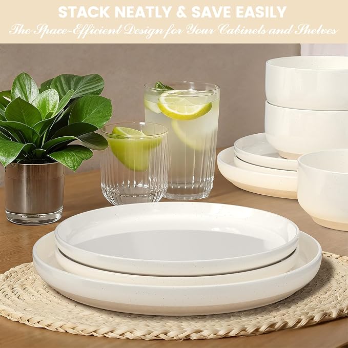Plates and Bowls Sets, Dinnerware Sets for 4, 12 Pieces Scratch Resistant Dishware Dishes Set, Ceramic Kitchen Dinner Set, Porcelain & Microwave and Dishwasher Safe, Cream White