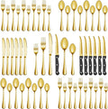 72 Pcs Gold Silverware Set with Steak Knives, Stainless Steel Flatware Cutlery Set for 12, Kitchen Tableware Sets, Utensil Sets for Home and Restaurant, Dishwasher Safe