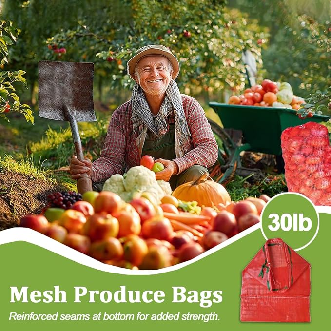 20 Pack 25''x14'' Large Mesh Onion Bags for Produce & Firewood | Reusable Breathable; with Drawstring Closure; Holds up to 30lbs; Ideal for Onions, Potatoes, Crawfish, Firewood Storage