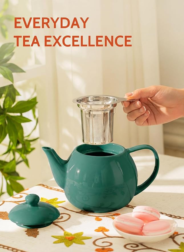 Sweese Porcelain Teapot 27 oz with Infuser for Loose Leaf Tea, Sage Green