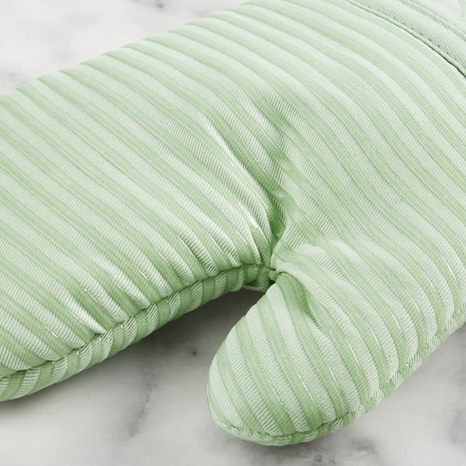 KITCHENAID Quilted Cotton Terry Cloth Oven Mitt, Pot Holder, Kitchen Towel 4-Pack Set, Heat Resistant, Silicone Grip, 16"x26", 7"x13" & 7"x10", Pistachio