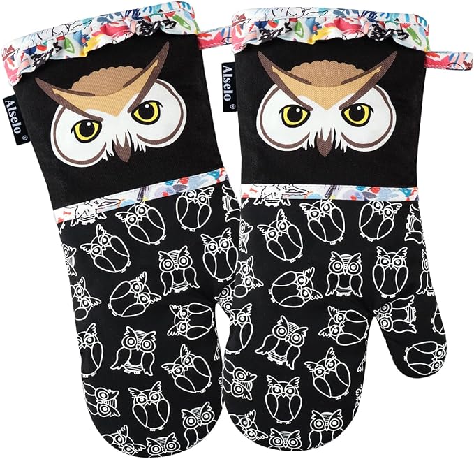 Alselo Oven Mitts, 7"x13.5", 1 Pair | Silicone, Printed, Kitchen Mittens