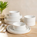 Ceramic Dinnerware Set for 4, 12-Piece Plates and Bowls Set | Lightweight Porcelain Dish Set, Scratch Resistant, Oven & Microwave & Dishwasher Safe, Bright White
