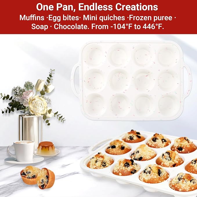Silicone Mini Muffin Pans for Baking 24 Cup with Steel Frame Non-Stick, 2Pack Small Cupcake Pan, BPA Free Food Grade, Easy Release, Dishwasher Oven Freezer Microwave Safe for Muffin Tin Cake Pop Molds
