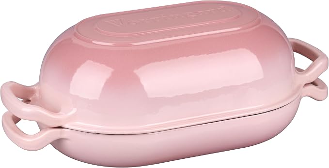 VORRINGARD Enameled Cast Iron Sourdough Bread Oven, Dutch Oven, Loaf Cast Iron Bread Pan for Homemade Bread Baking, Meatloaf Pan with Lid, 5QT, Pink