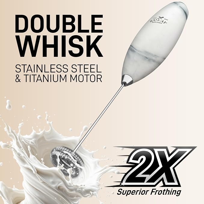 Zulay Kitchen Powerful Milk Frother Wand With Duracell Batteries - Ultra Fast Handheld Drink Mixer - Electric Whisk Foam Maker for Coffee, Lattes, Cappuccino & Matcha - Double Whisk - Quartz