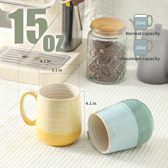 HASENSE Porcelain Coffee Mugs Set of 6, 15oz Large Ceramic Cups with Handle, Microwave & Dishwasher Safe for Latte Tea Cappuccino Gift for Women Men,Colorful