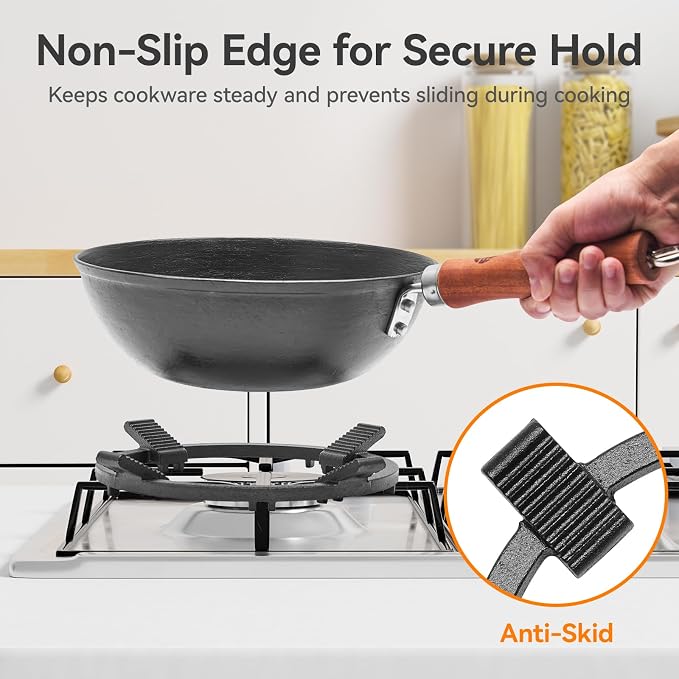 WANGYUANJI 8.3" Cast Iron Wok Ring for Gas Burner - Universal Stove Adapter for Round Bottom Woks, Heavy Duty Non-Slip Support Rack Fits 6.7" Cookware, Stable & Heat-Resistant Stove Grate Stand