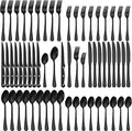 60-Piece Black Silverware Set with Steak Knives Black Stainless Steel Flatware Set for 10 Food Grade Tableware Cutlery Set Rust-proof, Mirror Polished, Dishwasher Safe