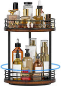 2-Tier Rotating Bathroom Countertop Organizer, Wooden Makeup Vanity Storage, Multifunctional Lazy Susan Turntable for Skincare, Perfume and Cosmetics (Brown)
