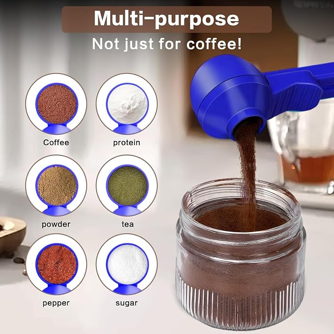 2-in-1 Coffee Scoop with Funnel, 2 Tbsp Measuring Spoon for Reusable K Cups, Ground Coffee, Protein Powder & Tea, Mess-Free Plastic Design（Dark Blue-1pack）