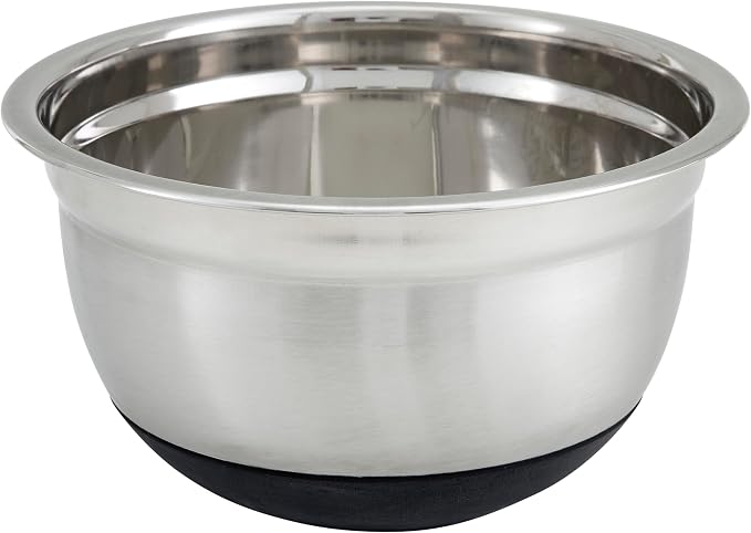Winco Black 5 qt Stainless Steel Mixing Bowl | Dishwasher safe, Heavy-duty, Reinforced rim, Non-slip silicone base, Great for Salads, Sides, Pasta and Shared Dishes