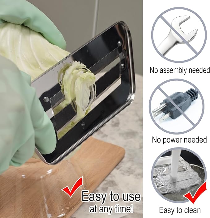 2 Pack Stainless Steel Cabbage Shredder for Coleslaw Professional Cabbage Chopper Slicer Knife with Dual Blades, Sauerkraut Cutter, Vegetable Grater for Kitchen Prep Cabbages Slicer - Black/Red