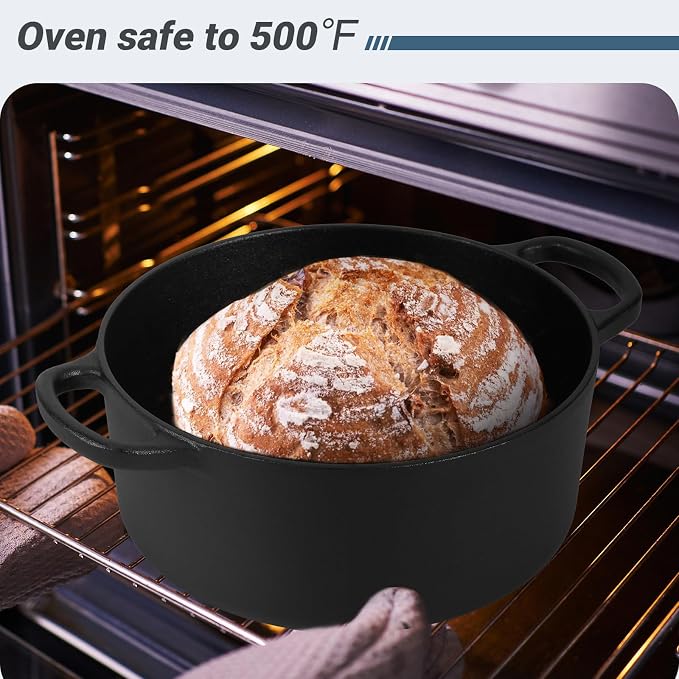 Northriver Casting 6 QT Basics Cast Iron Dutch Oven Pot with Lid and Dual Handles, Oven Safe up to 500°F Large Cooking Pan,Bread Oven