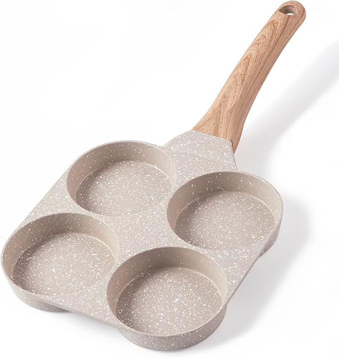 CAROTE Egg Pan Omelette Pan, 4-Cup Nonstick Granite, Cream White | Kitchen Non-Toxic PFOA Free Pancake Pan, Suitable for Gas Stove & Induction Cookware
