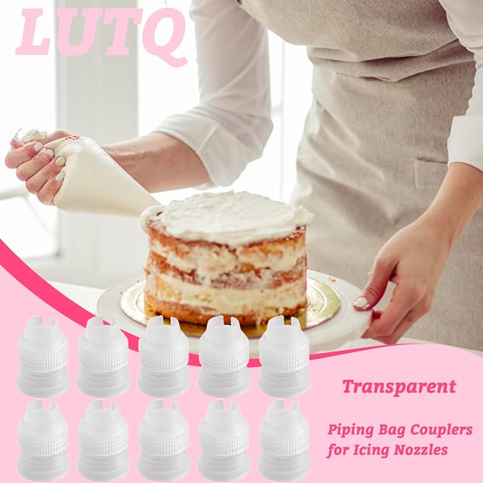 10 Pack Piping Bag Couplers for Icing Nozzles, Small Couplers for Piping Bags, Transparent