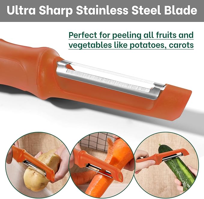 Beneno Swivel Vegetable Peeler, Smooth Peeling Potato Peeler, Orange | Razor-Sharp Stainless Steel Blade, Ergonomic Non-Slip Grip, Built-In Potato Eye Remover, Durable Design for Fruits & Veggies