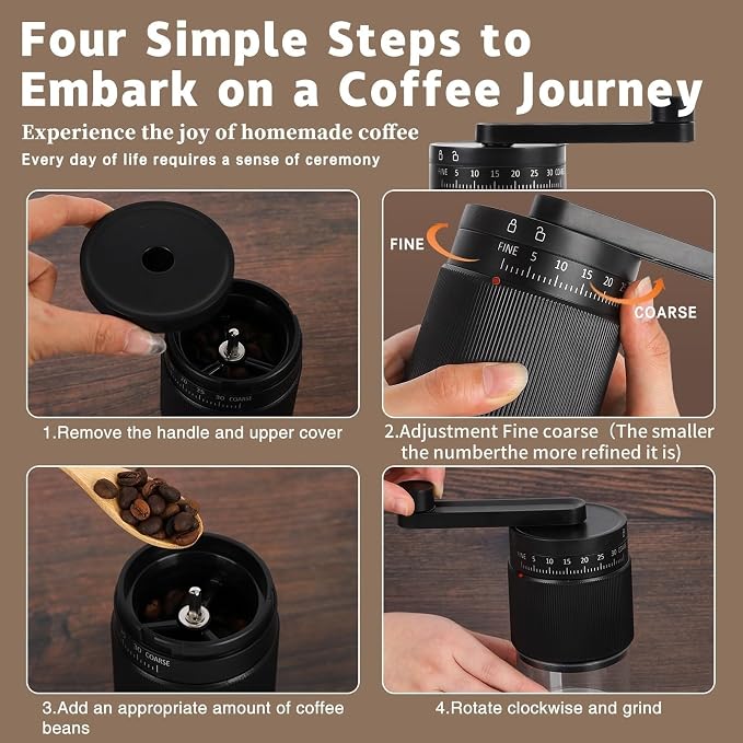 Manual Coffee Grinder with Ceramic Conical Burr, Adjustable Coarseness, 30g Capacity Hand Coffee Grinder for Espresso, French Press, Pour Over, Detachable Handle, Travel & Camping