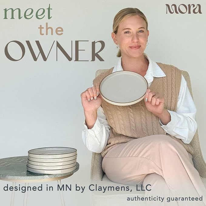Mora Ceramic Flat Plates Set of 6-8 in - The Dessert, Salad, Appetizer, Small Lunch, etc Plate. Microwave, Oven, and Dishwasher Safe, Scratch Resistant. Kitchen Porcelain Dish - Earl Grey