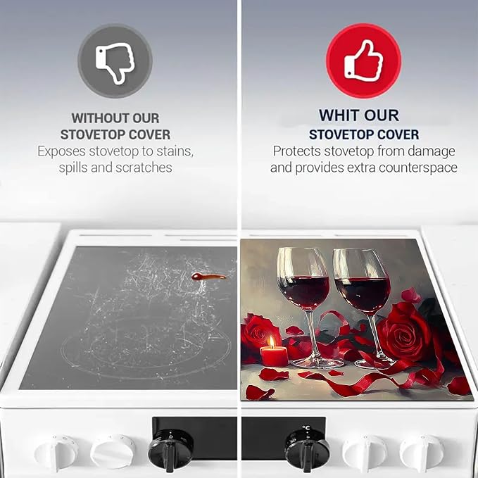 HOMETITUTE Romantic Rose Wine Stove Top Cover 28x20 Diatomite Mat