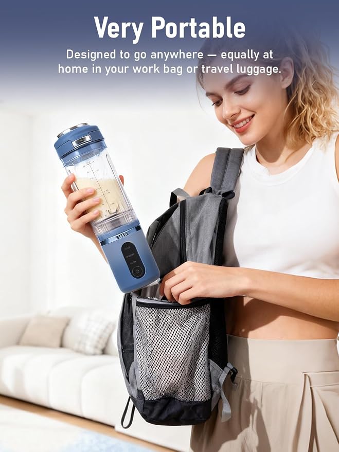 RITUS Cordless Portable Blender,Juice Blender,Removable Vessel-for-Smoothies Blend Ice Crush 3 Programs,20oz BPA Free Vessel Magnetic-Ring Dishwasher Safe, Leakproof，Blue