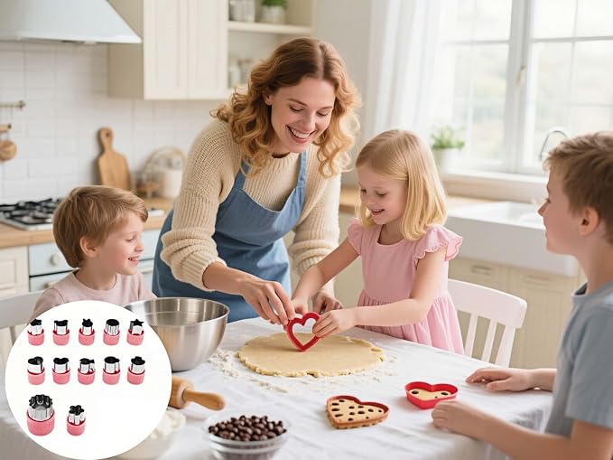 12-Piece Cookie Cutters Set-Stainless Steel&BPA-Free Shapes for Baking (Bear,Rabbit,Star,Flower) DIY Cookies,Mini Pies,Fondant,Veggies|Dishwasher Safe,Gift for teenager & Parents (12, Pink)