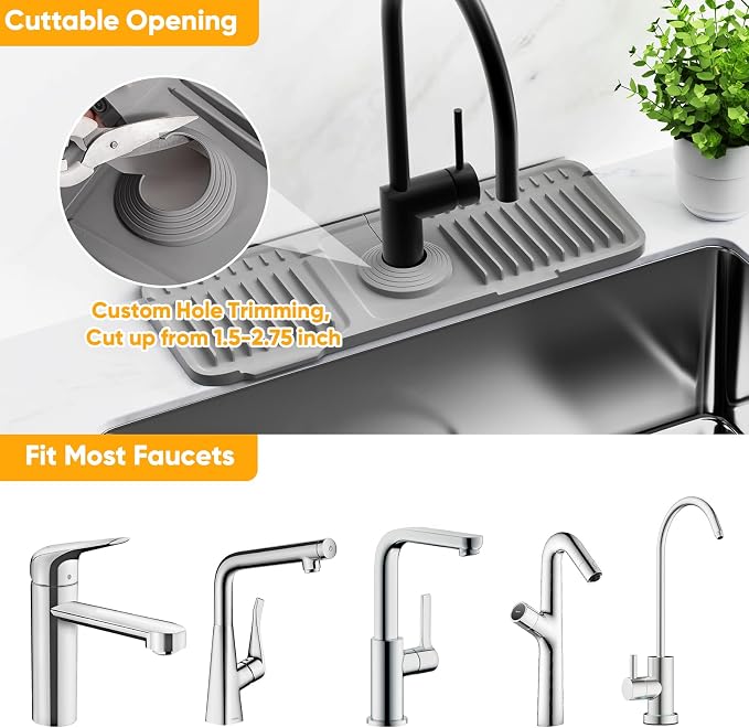 14.6 inch Faucet Mat for Kitchen Sink Splash Guard[7° Slope Fast Self-draining][Snap Lock Fit]Kitchen Sink Faucet Mat Splash Guard Kitchen Sink Area Water Splash Guard Behind Faucet Draining Mat