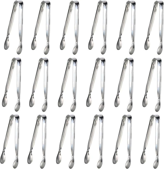 18PCS Mini Tongs for Appetizers, 5Inch Serving Tongs, Ice Tong Appetizer Tong, Small Tongs for Serving Food, Kitchen Utensils for Sugar Cubes, Coffee, Charcuterie Board (Silver-18pcs)