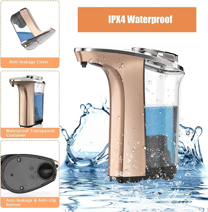 Automatic Soap Dispenser, 17oz Touchless Liquid Dish Soap Dispenser Kitchen | 17OZ Large Capacity, Infrared Sensor, 5 Adjustable Soap Levels, Hand Dispenser for Bathroom Kitchen Sink, Battery Operated