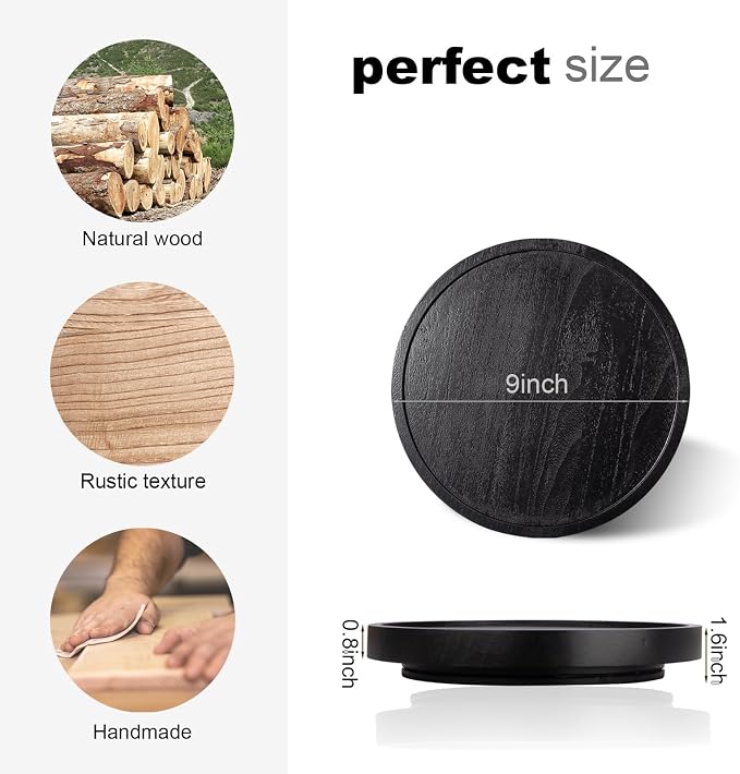 Wood Lazy Susan Turntable Kitchen Decor Round Table Tray, 9" Black | Waterpoof, Easy clean, Non-slip, Rotating Wooden Decorative Pantry Table Tray for Seasoning, spice, snack