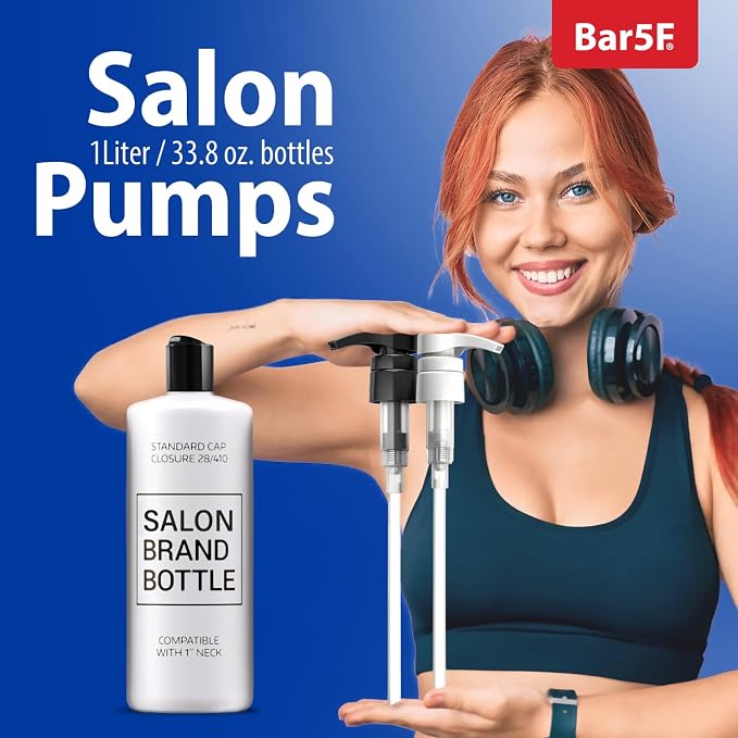 Bar5F Pumps for Shampoo and Conditioner Bottles, Salon-Brand Liters, 2 Pack | Professional-standard durability for salon-brand 1 L/33.8 oz bottles, 28/410 finish, 1-inch neck and 1.1-inch cap diameter