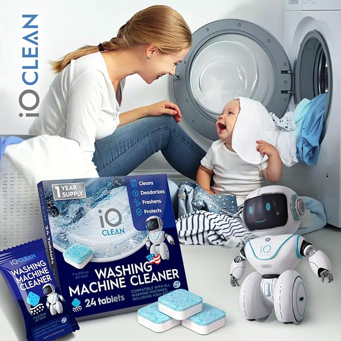 iO CLEAN Washing Machine Cleaner Descaler Tablets, 24 Count |1 Year Supply | Deep Clean Washer Cleaner Tablets for HE Front Load & Top Load – Unscented Washing Machine Descaler for Odor Control