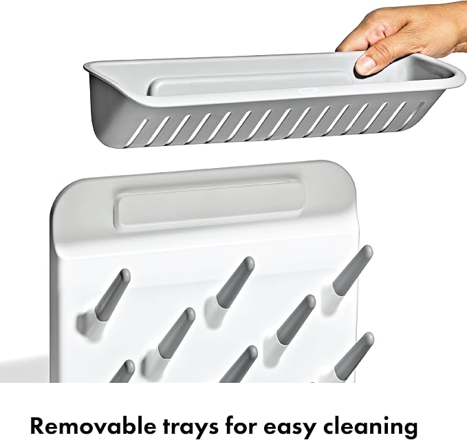 OXO Tot Expandable Baby Bottle Drying Rack, Space-Saving | Expandable Drying Rack For Baby Bottles, Saves Counter Space, Fits Newborn And Breastfeeding Accessories, Drip Tray Included