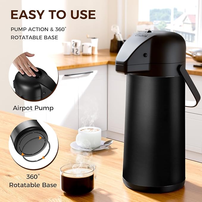 Coffee Carafe for Keeping Hot, 102OZ / 3L Airpot Coffee Dispenser with Pump | Large Thermal Coffee Urn for Hot Drinks Tea Liquid, Insulated Stainless Steel Hot Water Beverage Dispenser for Parties, Black