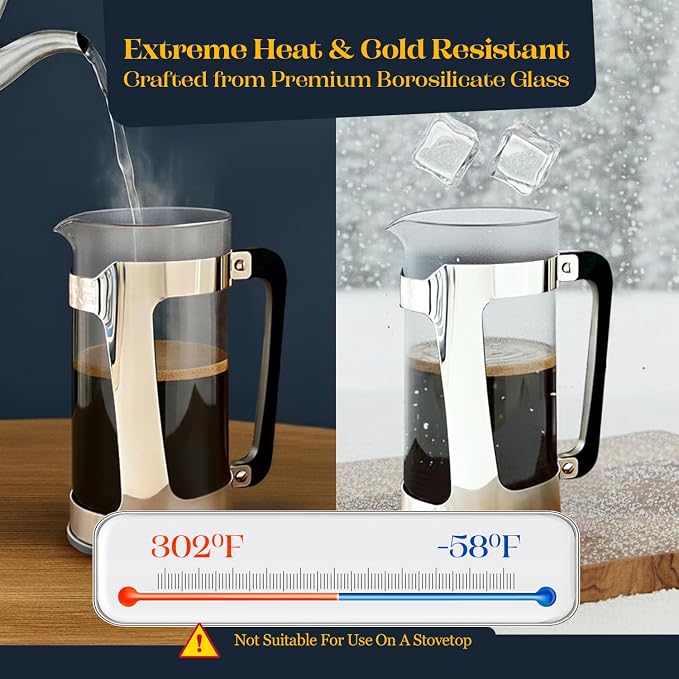 ESPRO P5 French Press Coffee Maker, 32oz, Polished, Stainless Steel Press | Double Filter Coffee Press, Thicker Borosilicate Heat Resistant Glass french press, Tea Press, Easy Coffee Brewer, Tea Brewer