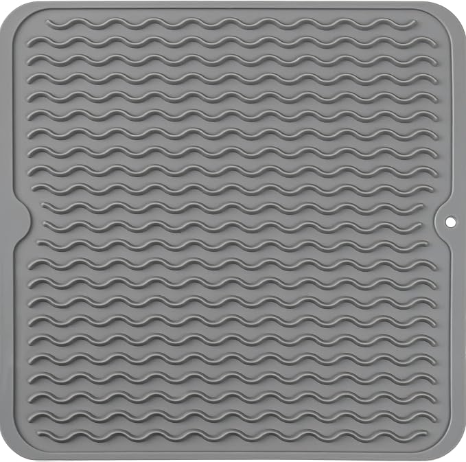 MicoYang Silicone Dish Drying Mat for Multiple Usage,Easy clean,Eco-friendly,Heat-resistant Silicone Mat for Kitchen Counter or Sink,Refrigerator or Drawer liner Grey M 12 inches x 12 inches
