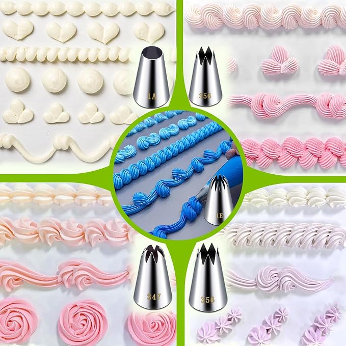 Suuker Large Piping Tips Set, Stainless Steel | 5 Pieces, 1A 1E 348 347 356