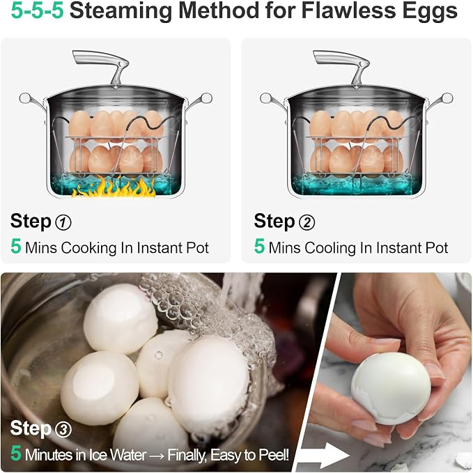 Instant Pot Egg Rack - Stackable 18 Egg Steamer, for 6/8 Qt Cooker | Stackable 18 Egg Capacity, Silicone Handles, 304 Stainless Steel, Easy Lift for 6/8 Qt Pressure Cooker, Dishwasher Safe