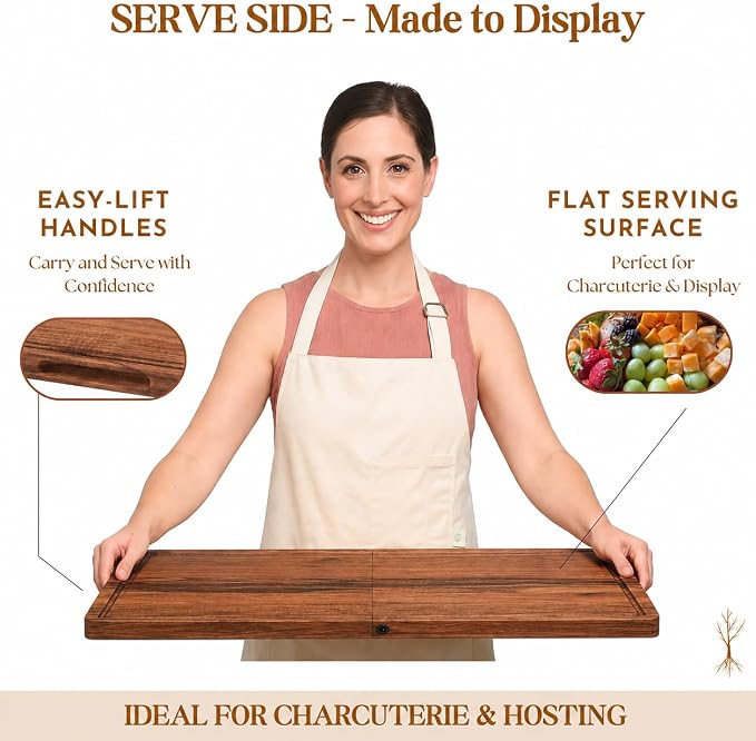 Extra Large Foldable Stovetop Cover Cutting Board – Double-Sided 29" x 21" Collapsible Noodle Board – XL Prep, Charcuterie & Sink Cover | Acacia Wood