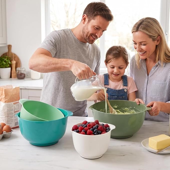 BoxedHome Classic Mixing Bowl Set, Microwave Safe, 3.5 quarts (Army Green) | BPA-Free Plastic,Dishwasher Safe,4-Piece (1.7, 2.5,3.5 & 4.5 Qt),Nesting Bowls for kitchen Baking,Salads,Meal Prep,RV,Camping