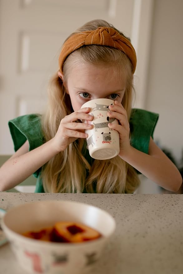 Zak Designs Kids Dinnerware Set 3 Pieces, Durable and Sustainable Melamine Bamboo Plate, Bowl, and Tumbler are Perfect For Dinner Time With Family (Dog)