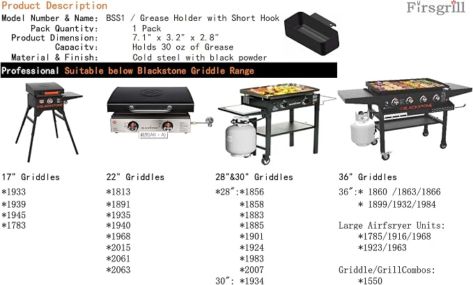 Firsgrill Professional Replacement Blackstone Griddle 17, 22, 28, 30 & 36 inches Grease Cup Foil Tray pan