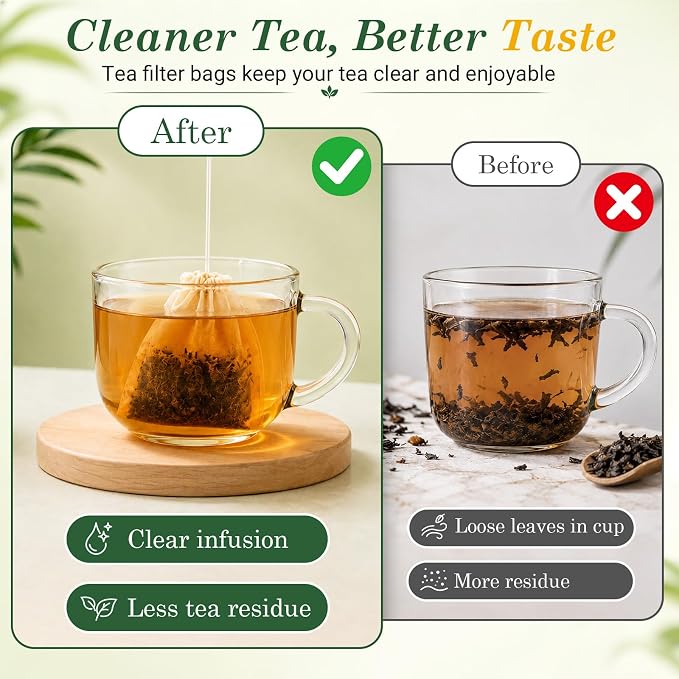 300PCS Disposable Tea Filter Bags with Drawstring | 100% Natural & Safe Loose Leaf Tea Empty Tea Bags, 1-Cup Capacity