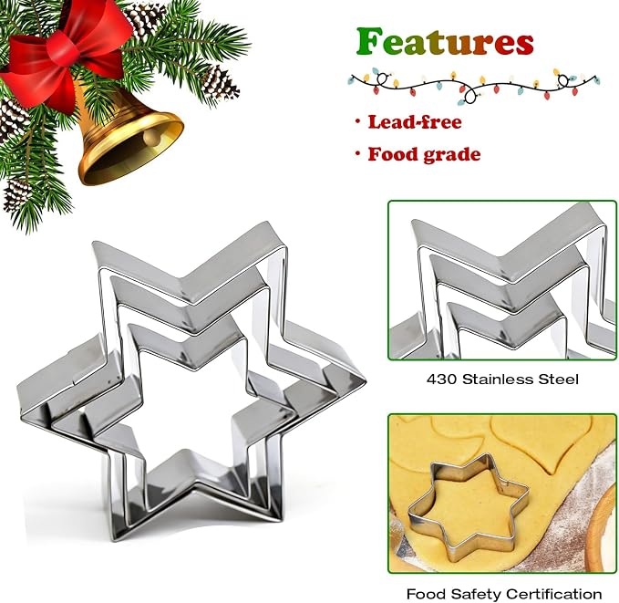 12-Piece Metal Cookie Cutter Set, Stainless Steel Biscuit Cutters for Baking, 4 Shapes (Heart, Star, Flower, Circle), Ideal Fondant Cutters & Dough Cutter, Perfect Cookie Cutters for Kids & Adults